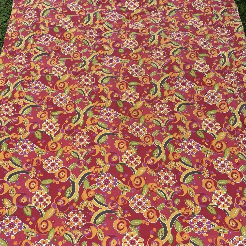Pottery Barn King Duvet Cover Two Shams Red Floral Retro Mod Cotton Reversible‎
